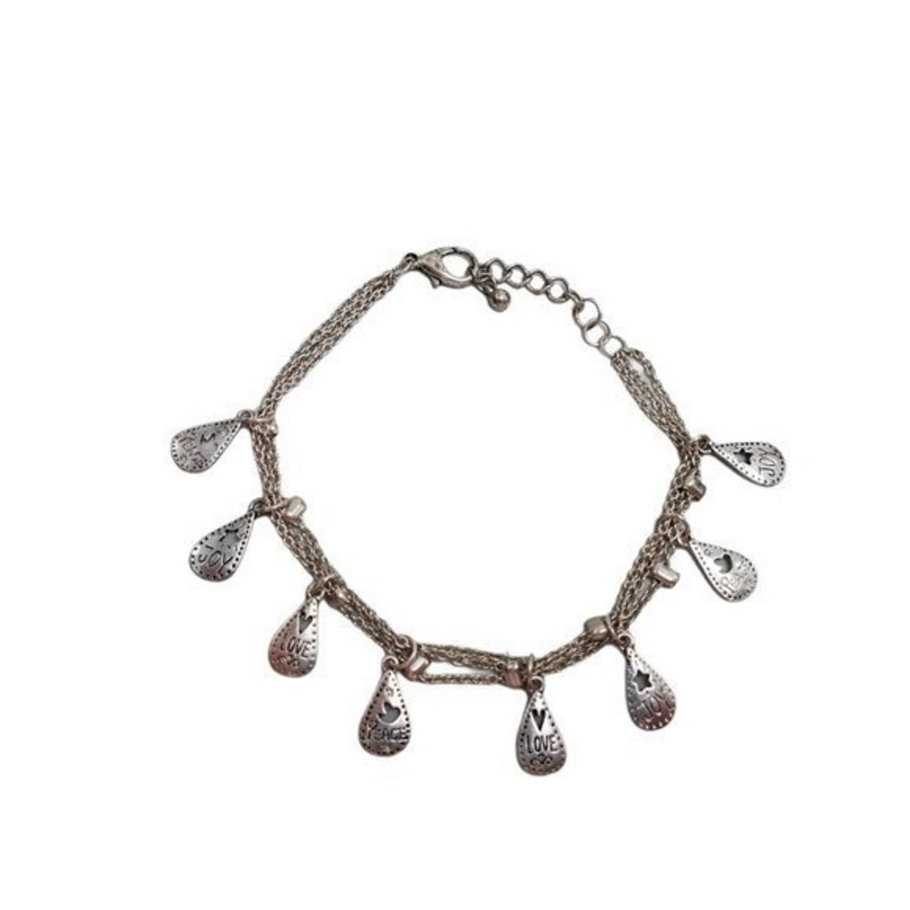 Chain Bracelet‎ Silver Tone Charms Love Joy Peace T